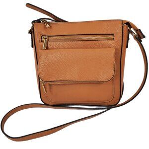 A New Day Tan Pebbled Faux Leather Crossbody Purse Shoulder Bag Zip Pockets